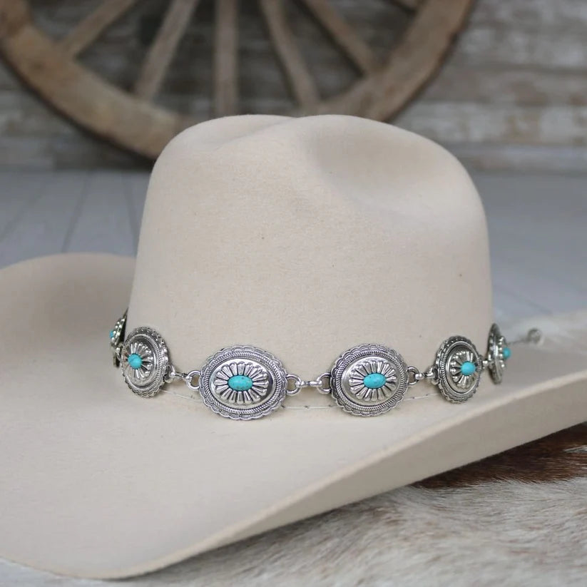 Silver Concho Hat Band Turquoise Stone - Strider