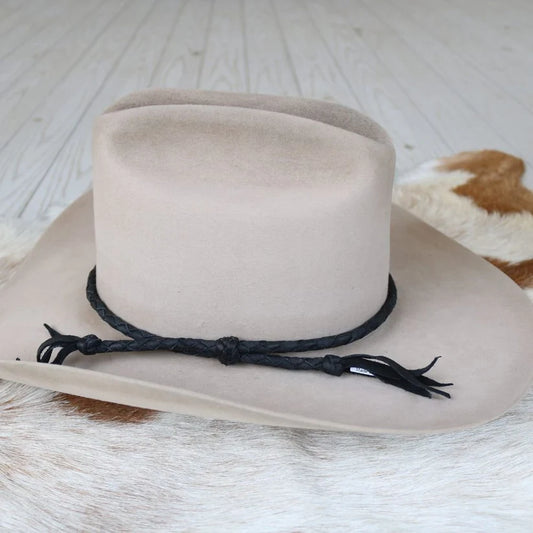 Black Braided Leather Hat Band Single