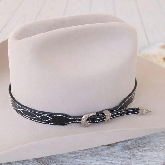 Black Leather Boot Stitch Hat Band