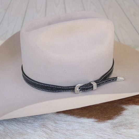 Black Tooled Leather Buckle Hat Band