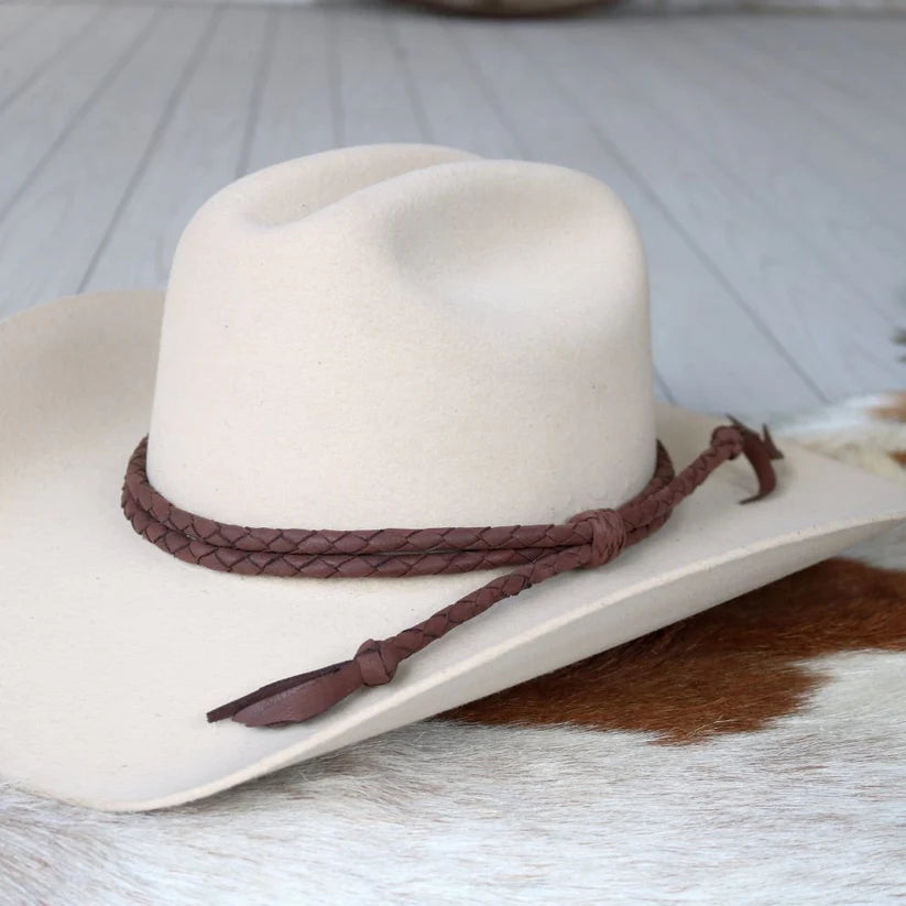 Brown Braided Leather Hat Band