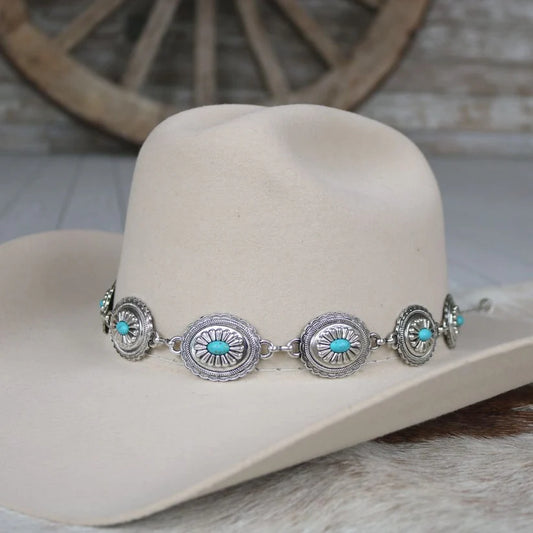 Silver Concho Hat Band Turquoise Stone - Strider