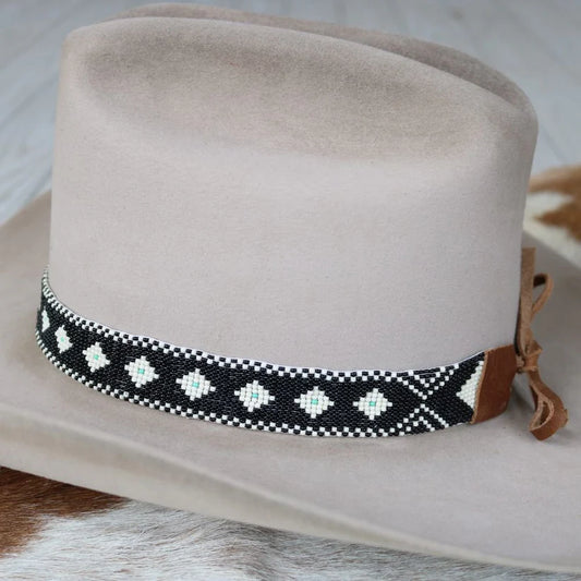 Western Beaded Hat Band – The Daisy (Black)