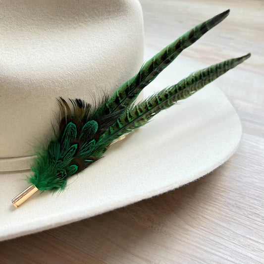 Western Feather Hat Pin Green