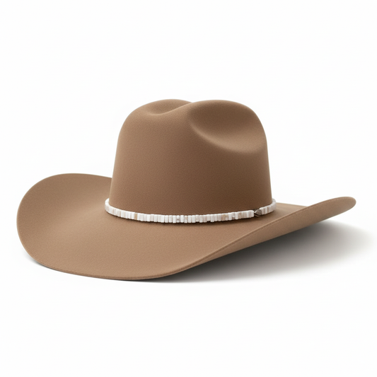 Simplified tan hat product photo with white jade band