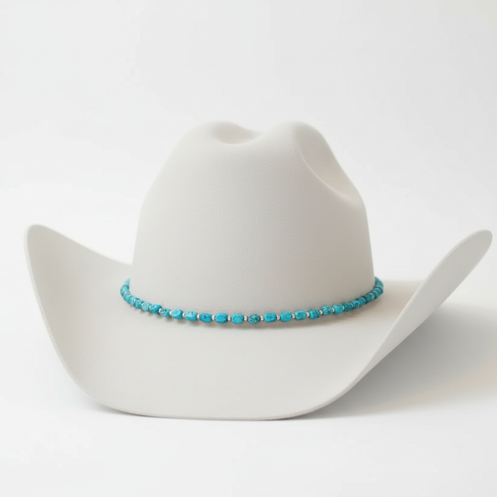Simplified white hat product photo with turquoise band